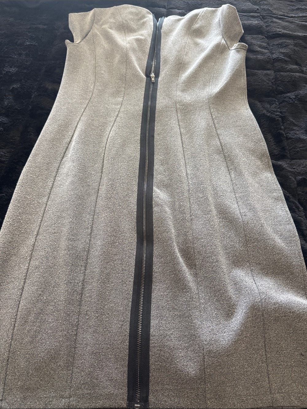 Strapless Gray Sheath Dress with Front Zip